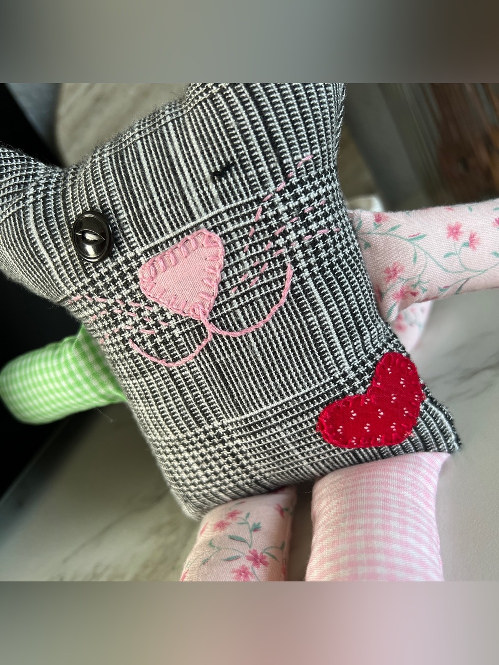 Handmade fabric scrap cat plush - Picture 4 of 7